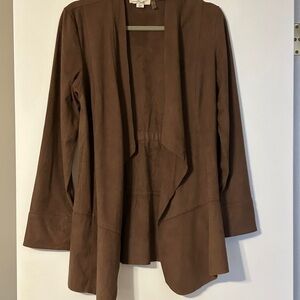 Simply Noelle Faux Suede Brown Blazer with Open Front